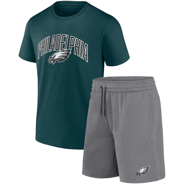 Philadelphia Eagles Green/Heather Gray Arch T-Shirt & Shorts Combo Set